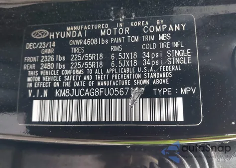 2015 Hyundai Tucson Limited from USA, damaged, VIN KM8JUCAG8FU056710